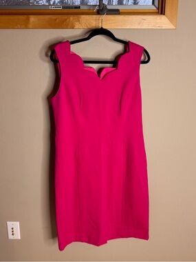 Talbots Bright Pink Scallop Neck Sleeveless Sheath Dress